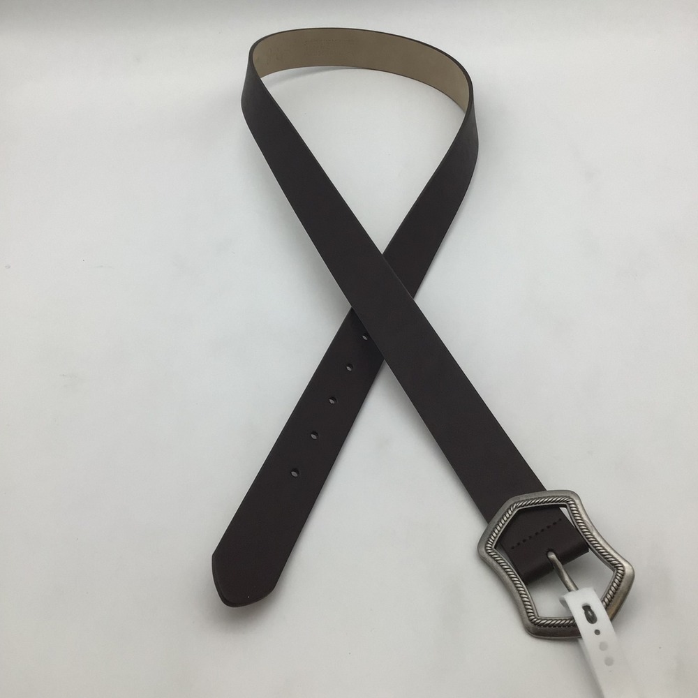 Jessica Simpson Womens Brown Faux Leather Belt Silver Rope Buckle Size L NEW